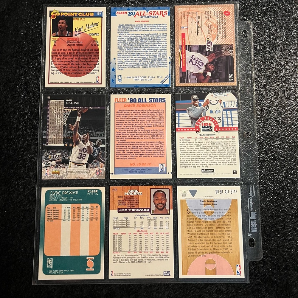 VINTAGE NBA Basketball Sheet of 9 Cards Malone Magic Barkley Robinson‎ - Picture 2 of 2